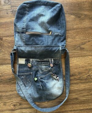 Upcycled Denim Crossbody Bag Y2K Handmade Jeans Purse Boho Indie